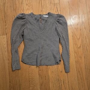 FRAME 100% Silk V Neck Puff Sleeve Blouse Noir Black White Women's Size XS